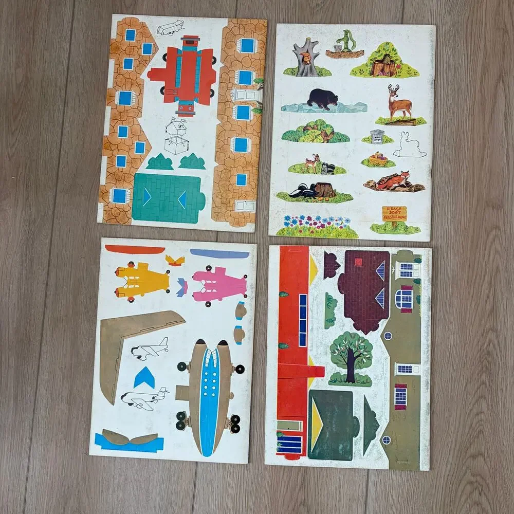 Whitman Tiny Press-Out LOT 4 Books, Vintage 1976 Campsite, Town, Airport, City